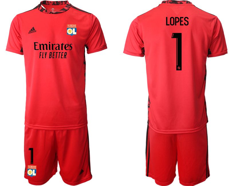 Men 2020-2021 club Olympique Lyonnais red goalkeeper #1 Soccer Jerseys